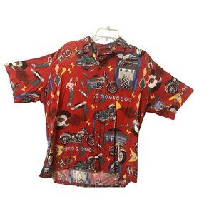 Harley-Davidson Reyn Spooner Short Sleeve Shirt Retro Diner Motorcycle Print VTG